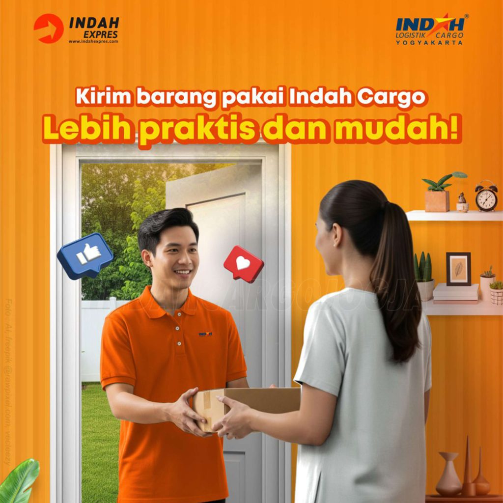 Kurir Indah Cargo Jogja sedang melayani pelanggan jemput paket di rumah untuk pengiriman barang ke seluruh Indonesia